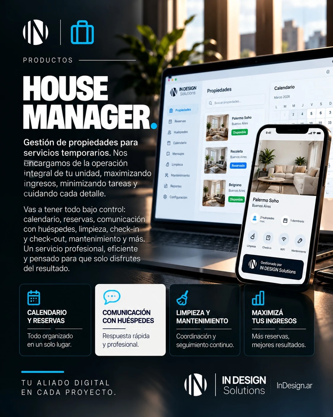 House Manager — Gestión integral de propiedades para alquileres temporarios. Organizá reservas, huéspedes, limpieza y mantenimiento desde un mismo lugar.