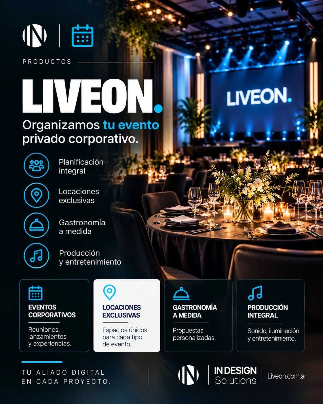 LiveOn — Organizamos tu evento corporativo a medida: planificación, locaciones, gastronomía, producción y entretenimiento.