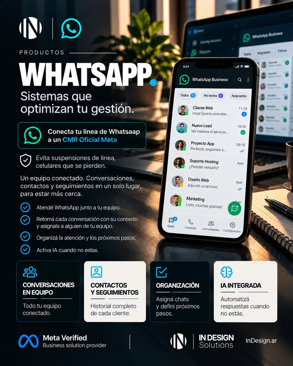 WhatsApp — Conectá WhatsApp con tu CRM y organizá la atención en equipo. Conversaciones, contactos, seguimientos y automatización en un mismo lugar.